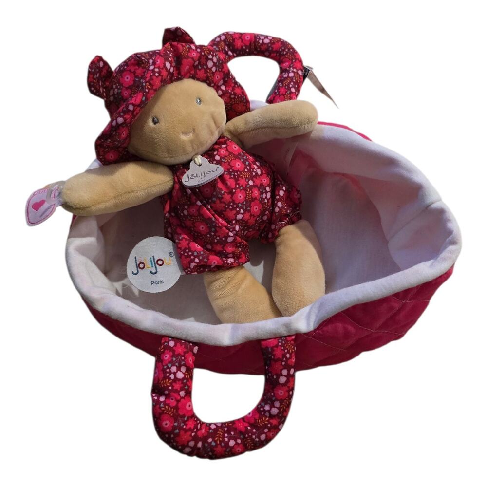 JoliJou Baby Doll Maelle In Bassinette Plush By DouDou et Compagnie Pink Floral